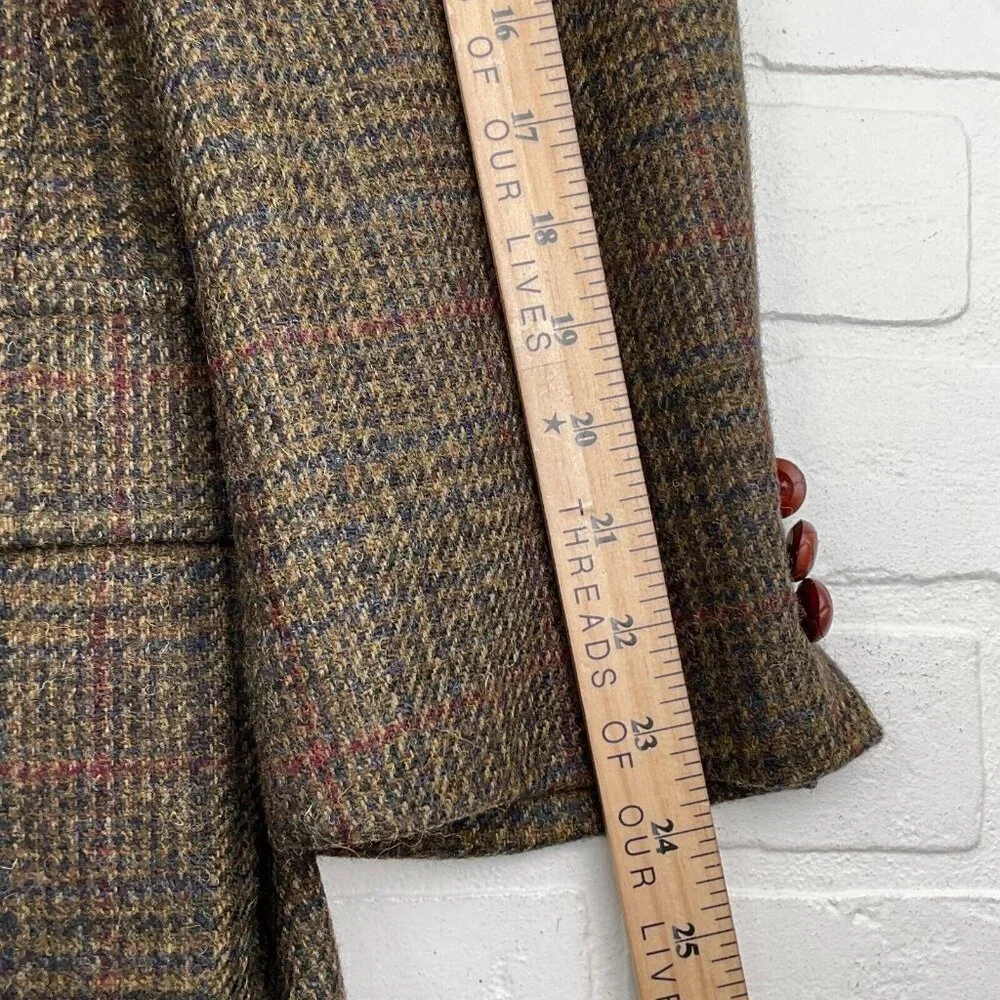 Unbranded Blazer Men 44 Brown Red‎ Plaid Tweed 1 Button Wool VTG Hungary